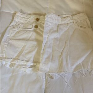 Zara White Denim Mini Skort with Button Detail